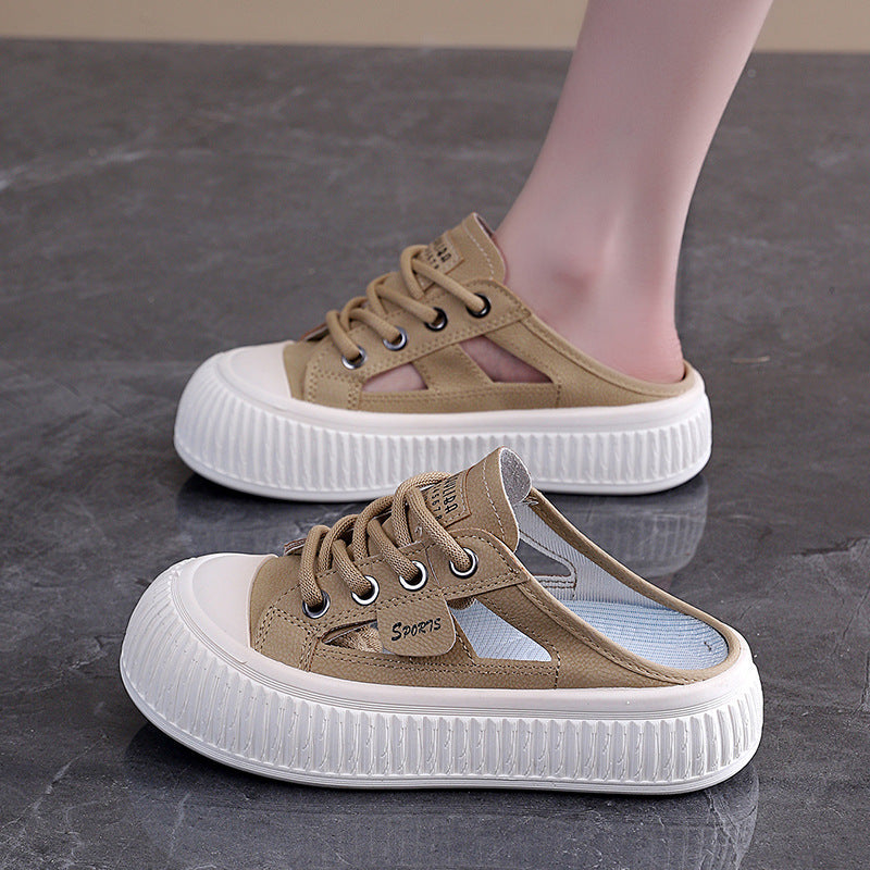 Women's Cutout Slide Sneakers | Breathable Lightweight Platform Half-Slippers