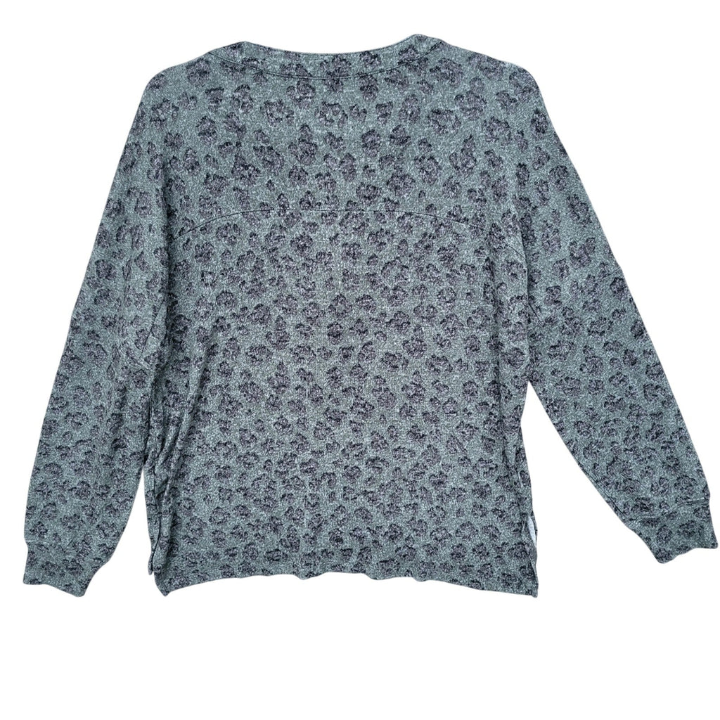 NWT New Lucky Brand Womens Small Leopard Print Viscose Long Sleeve Henley Top