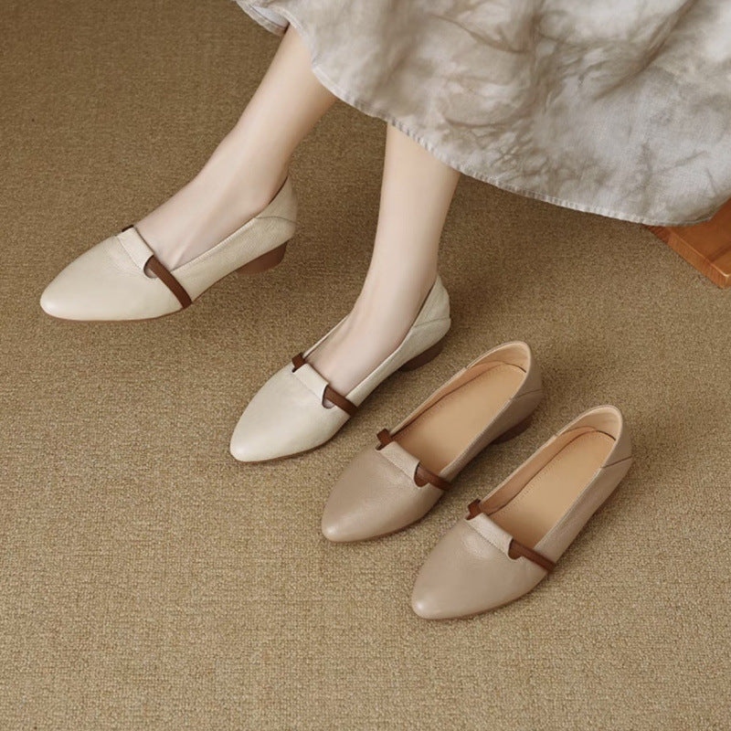 Women's French-Style Suede Low-Heel Pointed Toe Shoes - Elegant Casual Sheepskin Flats