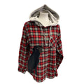 New Hand Printed Womens Small Black Lab Dog Long Sleeve Plaid Flannel Hoodie
