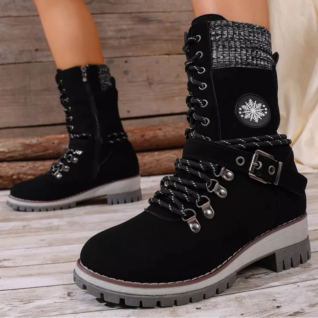Women's Lace-Up Ankle Combat Boots – PU Leather Low Heel Military Style
