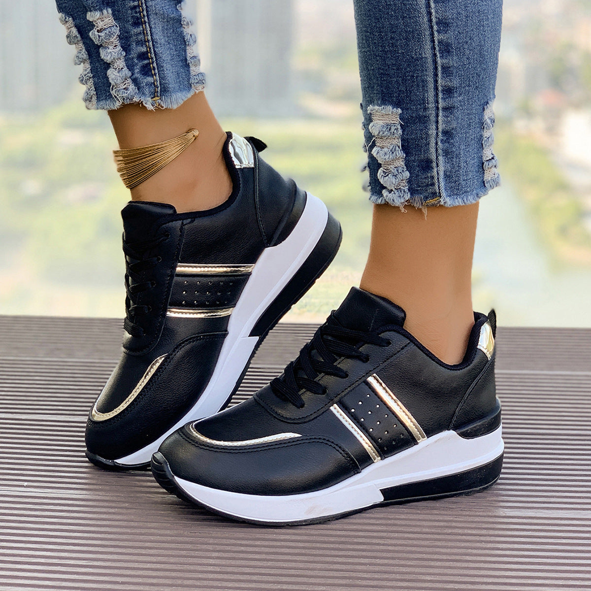Women's Chunky Platform Sneakers | Color-Block Casual Fashion Shoes