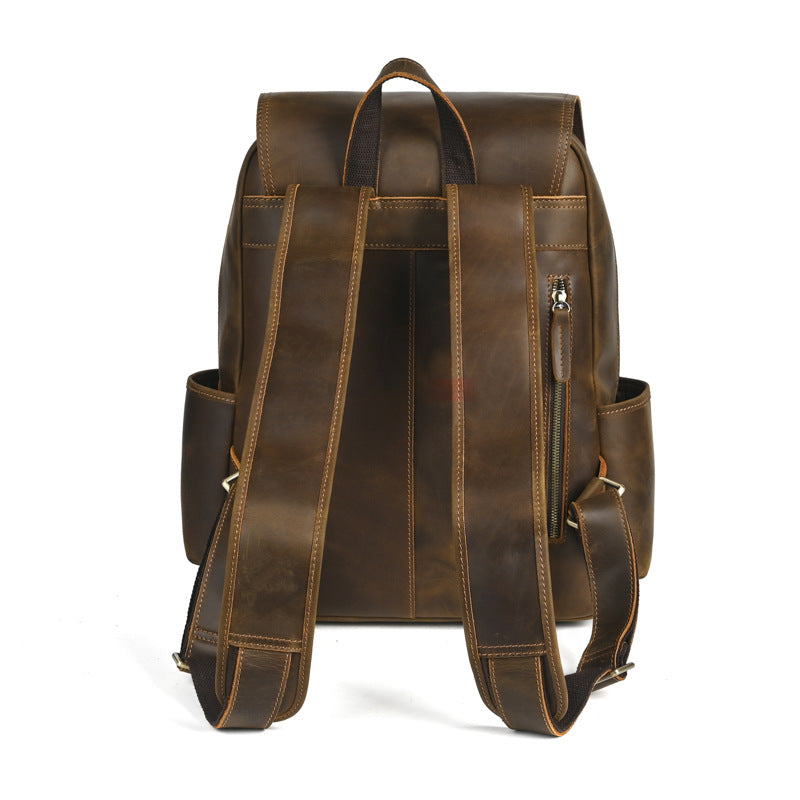 Genuine Leather Commuter Backpack for Men – Flip-Top Multi-Pocket Urban Business Bag