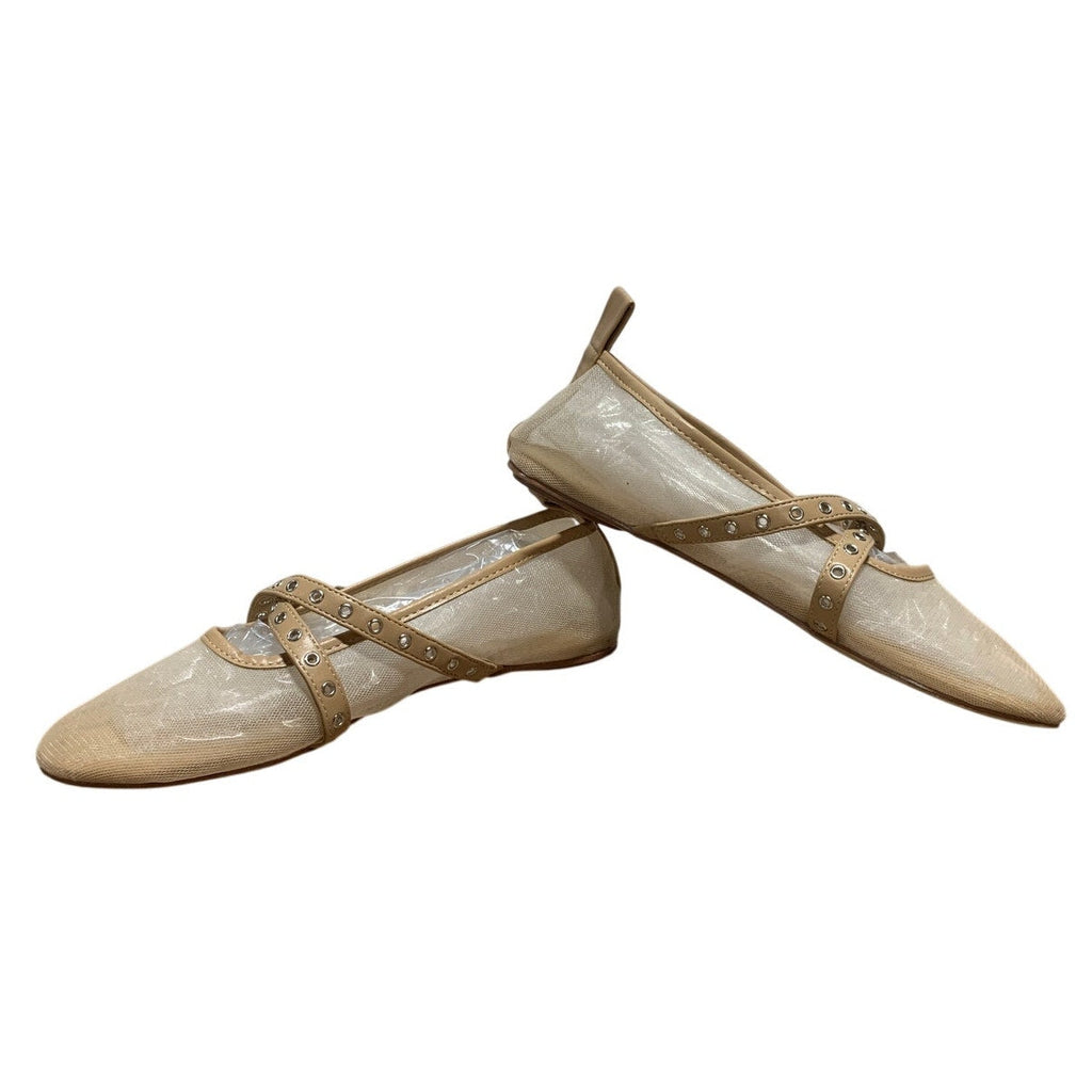 Vimisaoi Womens 8.5 Beige Mesh Ballet Flats Round Closed Toe Buckle Strap Shoes