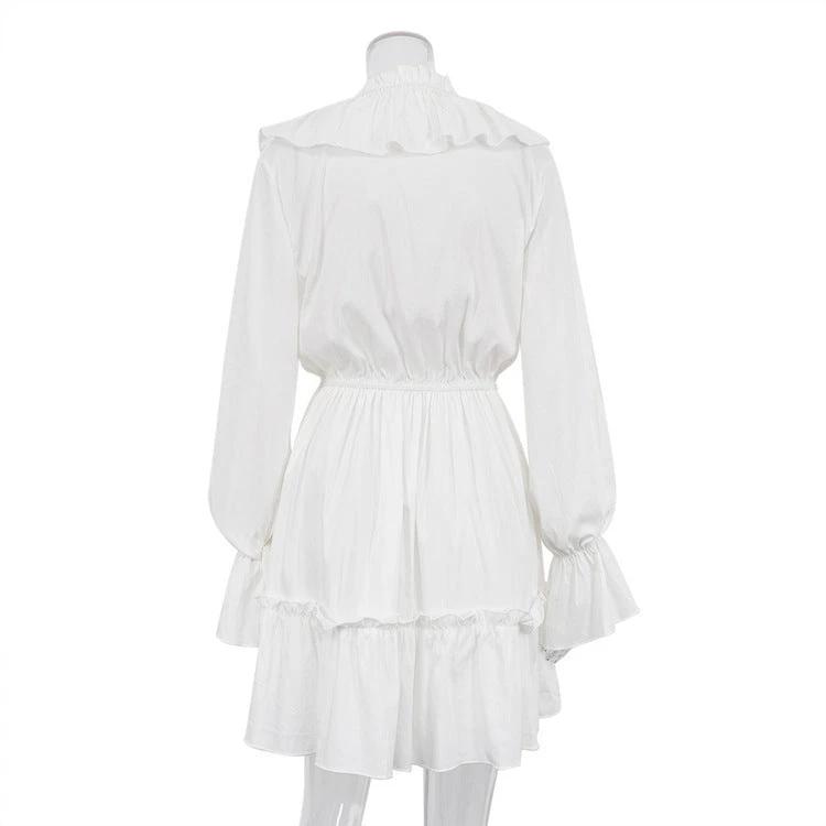 V Neck Pleated Ruffle Dress - Y2K Flared Sleeve Short Dress