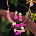 Female Colored Oil Geometric Irregular Earnail Necklace Set