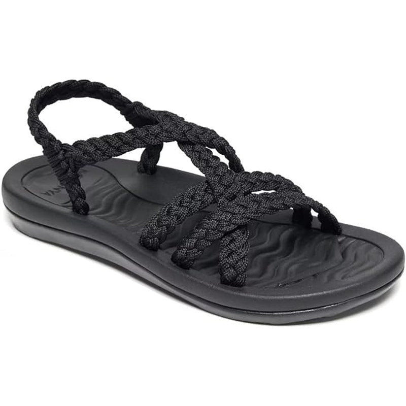 New Megnya Womens 7.5 Black Braided Strap Open Toe Slide On Cushioned Sandals