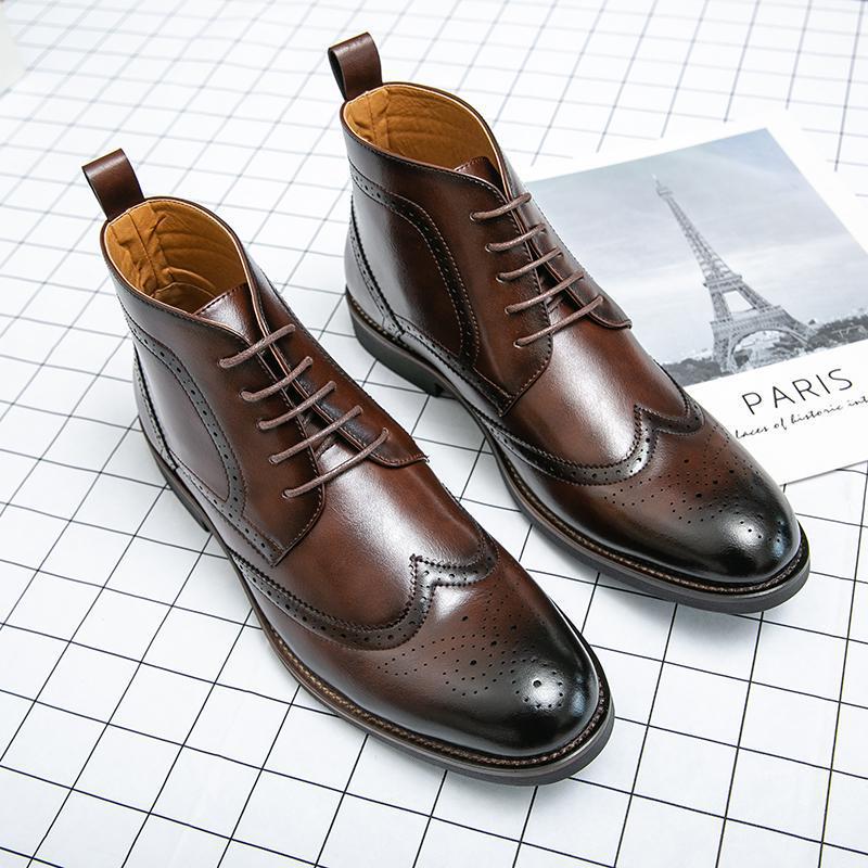 Premium Brown Winter Boots for Men - Waterproof Rubber Sole High-Top Boots