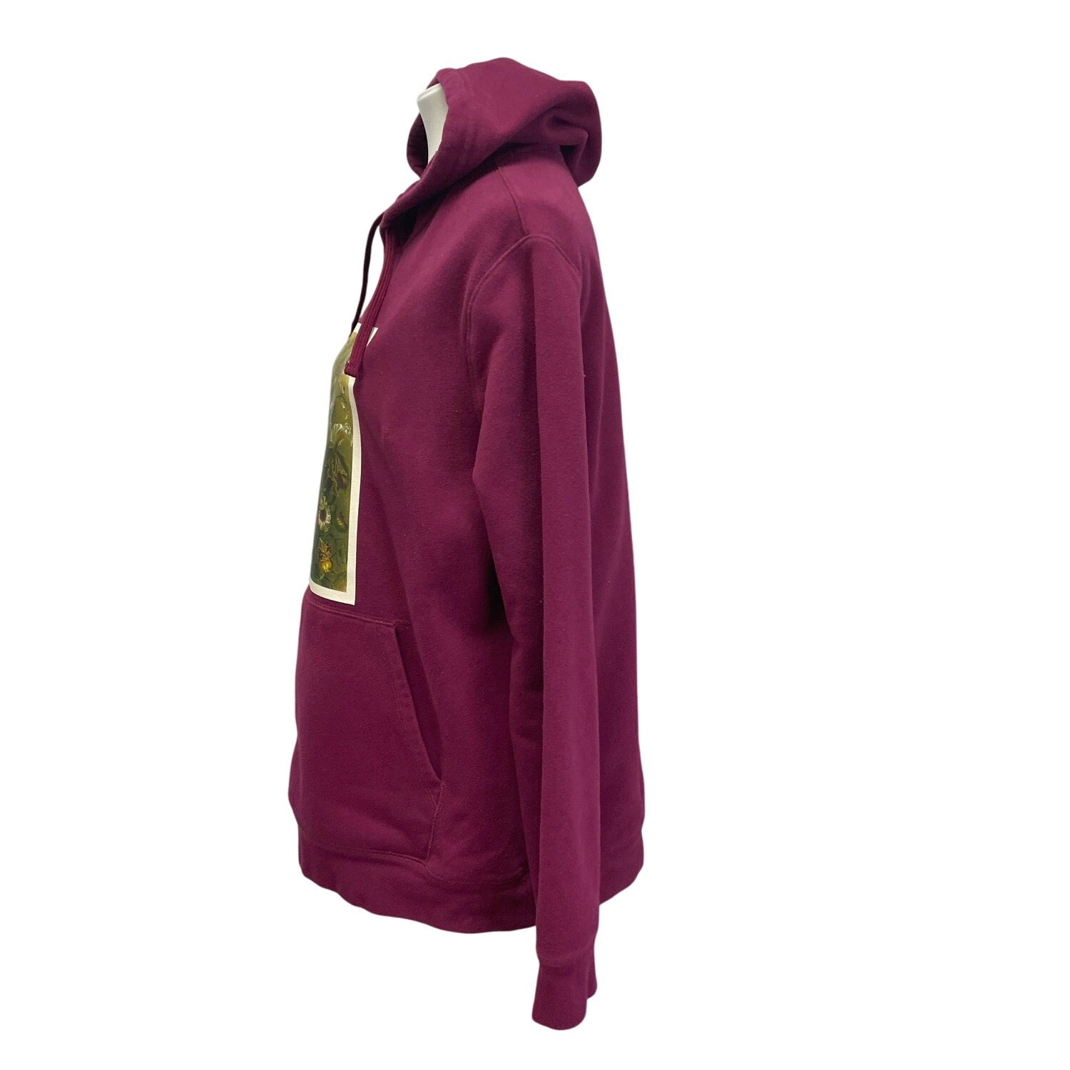 Hand Printed Upcycled Womens Large Vintage Orchid Botanical Flower Hoodie