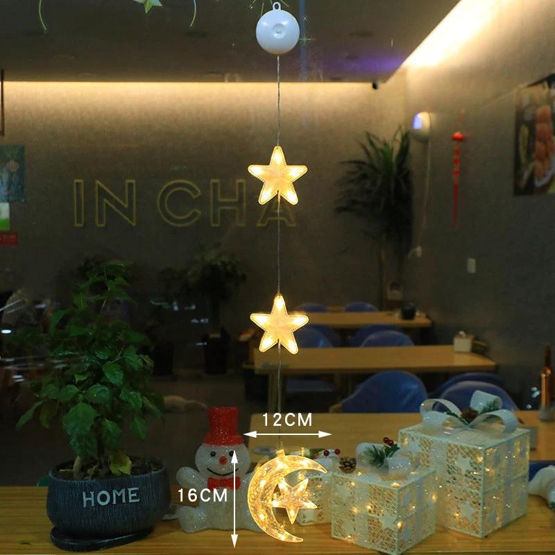 Christmas 3Pcs LED Star Hanging Lights For Home Decor Suction Cup Battery Powered