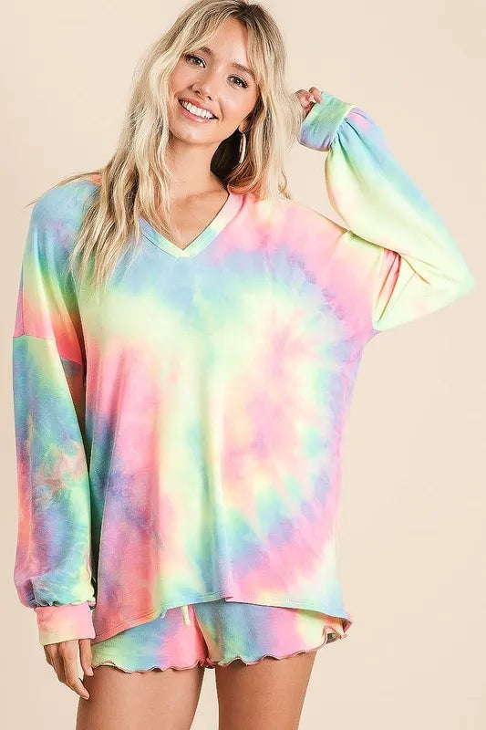 BiBi Tie Dye French Terry Top and Shorts Set