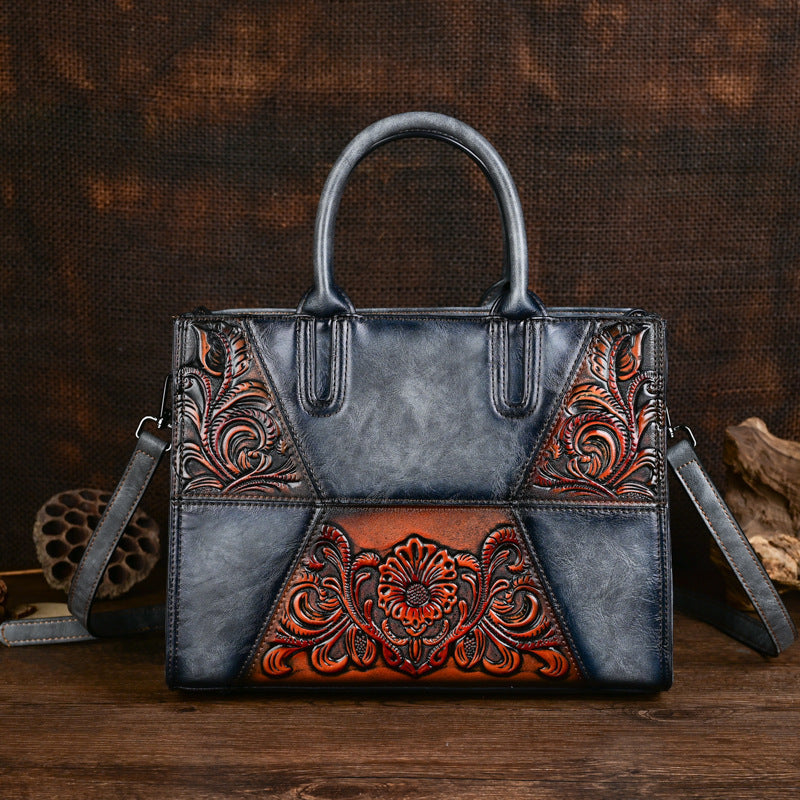 Embossed Patchwork Women's Bag – Large Capacity PU Leather Floral Handbag