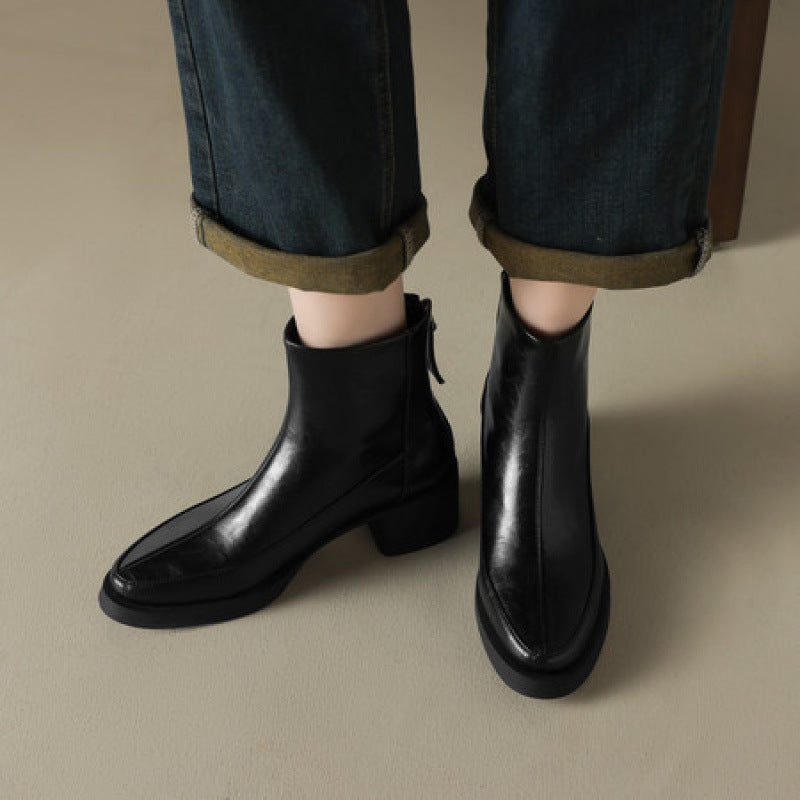 Women's Genuine Leather High-Heel Ankle Boots – Fall Winter Style