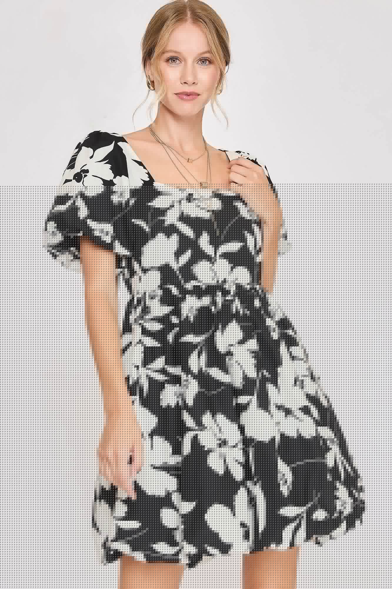 Umgee Full Size Two Tone Floral Print Babydoll Dress Plus Size