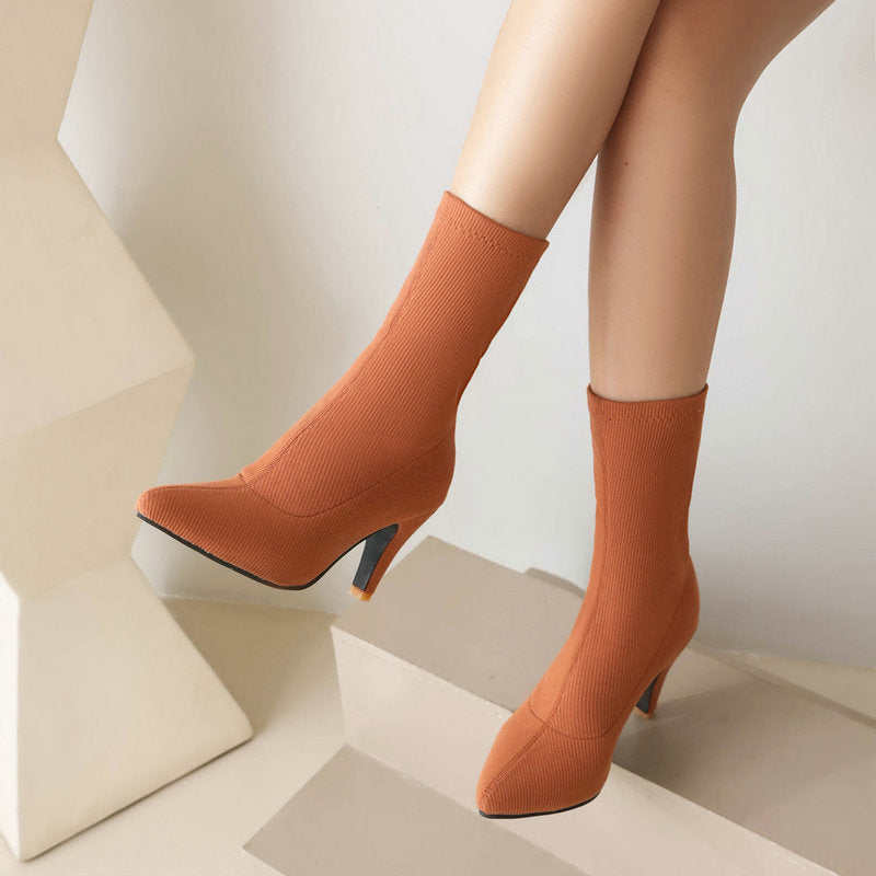 Women's Pointed Toe Stiletto Heel Boots | Slip-On Low Shaft Dress Heels