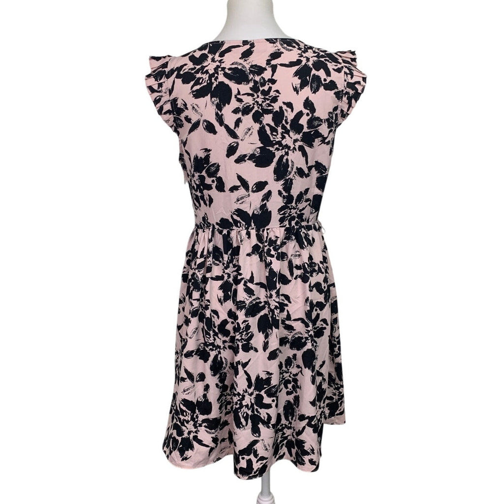 ELLE Womens Medium 100% Polyester Floral Sleeveless Fit n Flare Side Zip Dress
