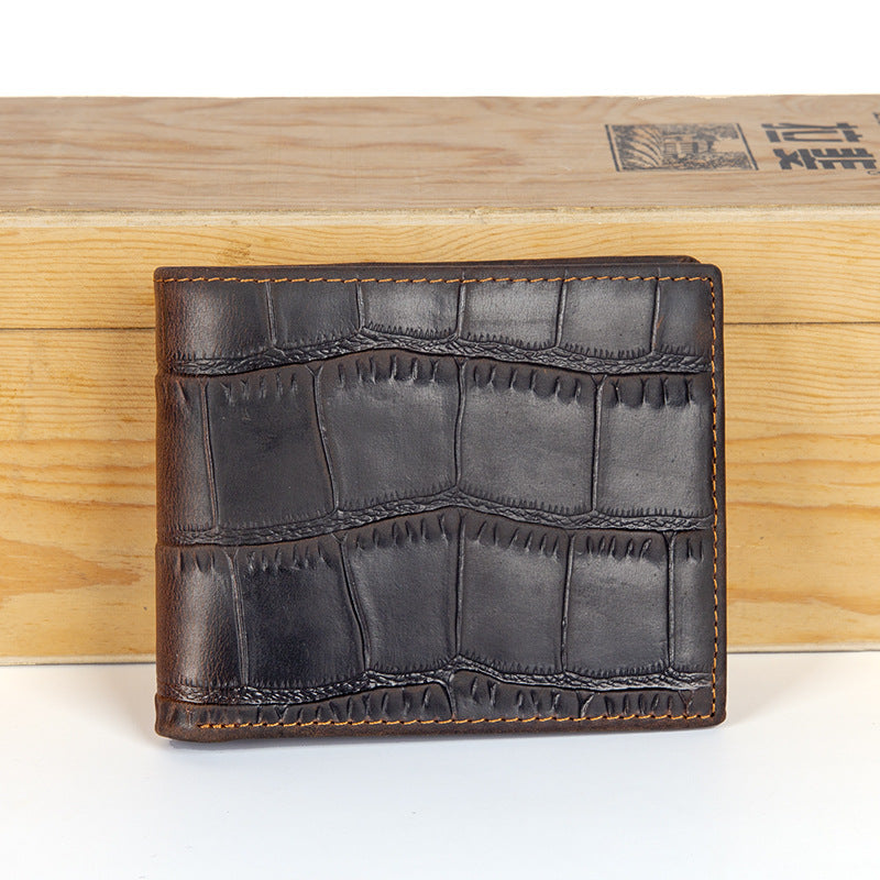 Genuine First-Layer Cowhide Leather Wallet for Men – Slim Horizontal Bifold with Silver Hardware