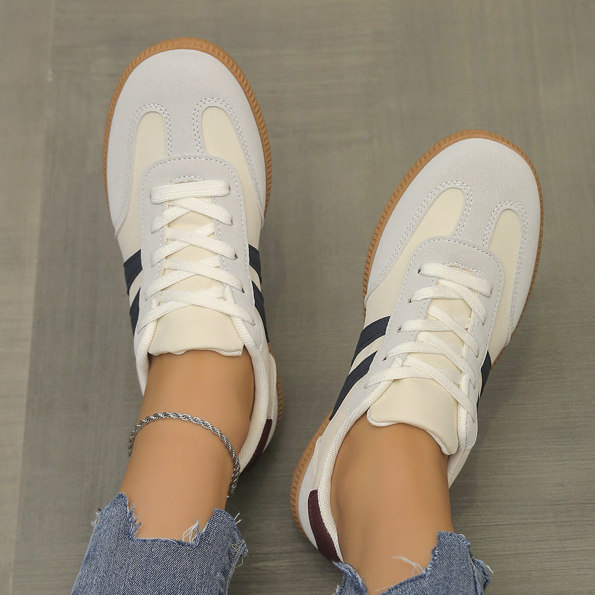Women's Retro Color-Block Sneakers - German Training Style Low-Top Casual Shoes