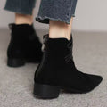 Women's Retro Suede Chunky Heel Ankle Boots – Pointed Toe Slip-On