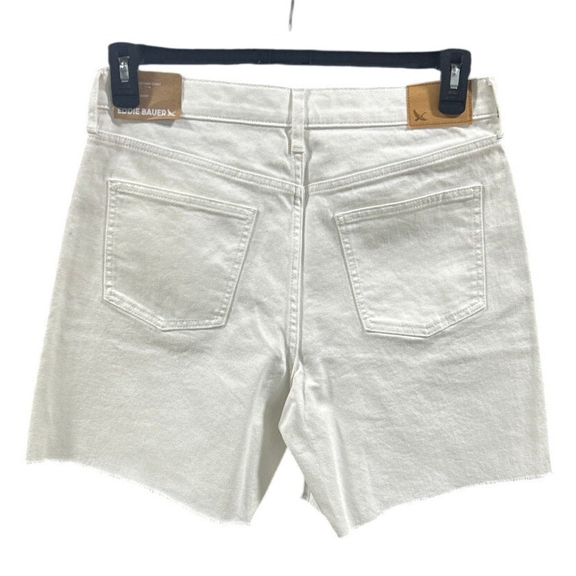 New Eddie Bauer Women Size 10 White Stretch Cotton High Rise Cutoff Denim Shorts