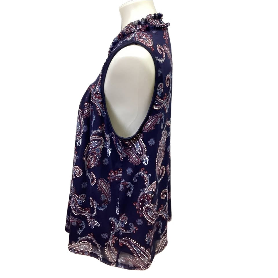CEst 1946 Womens Large Ruched Paisley Florla Navy Blue Sleeveless Flowy Tank Top