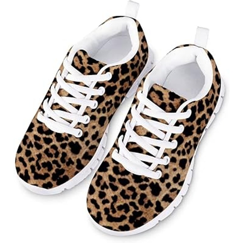 Dellukee Young Girls Size 12 Leopard Print Sneakers Lace Up Breathable Shoes