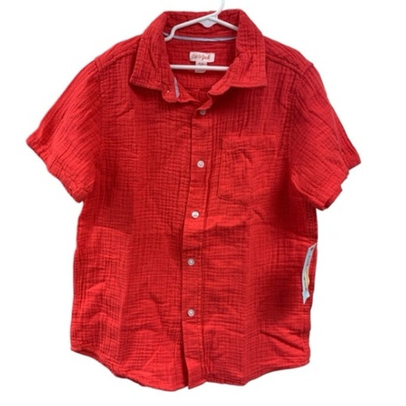 2 New Cat & Jack Boys Small (6/7) Short Sleeve Floral Melon Button Up Shirts