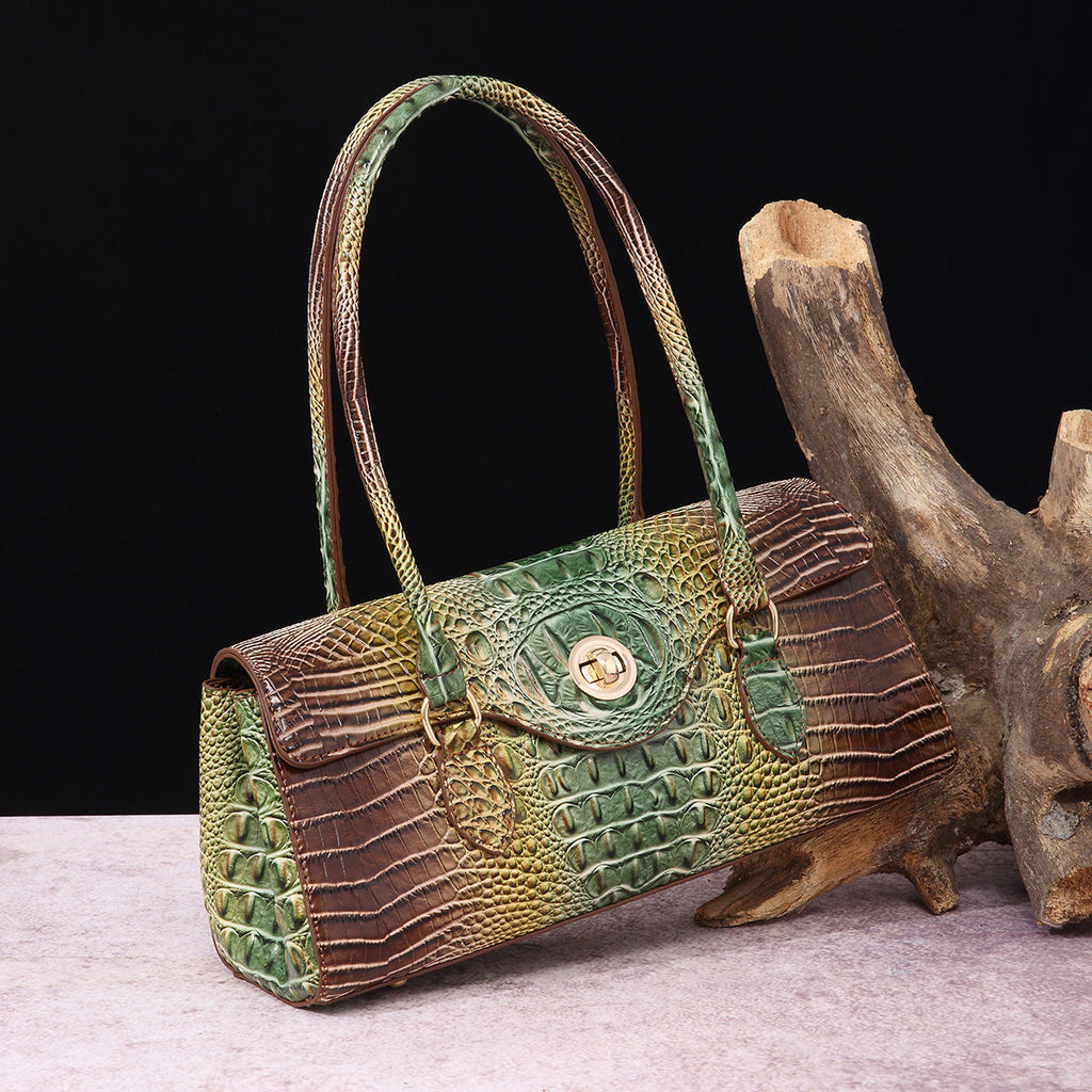 Women's Crocodile-Print Shoulder Tote Bag - Retro European Style PU Leather Handbag