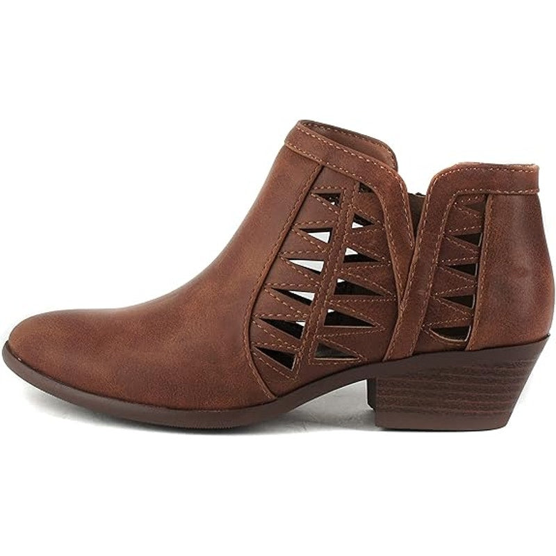 New Soda CHANCE Women Size 9W Wide Perforated Cut Out Stacked Block Heel Booties