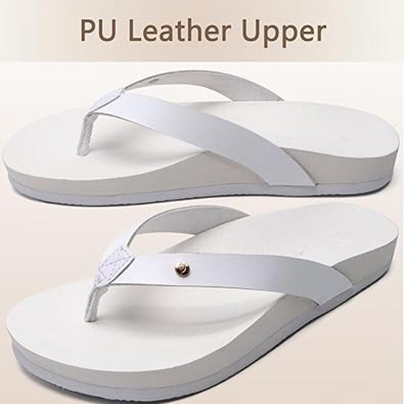 Oncai Womens Size 6 White Flip Flops Sandals Non Slip Arch Support Shoes
