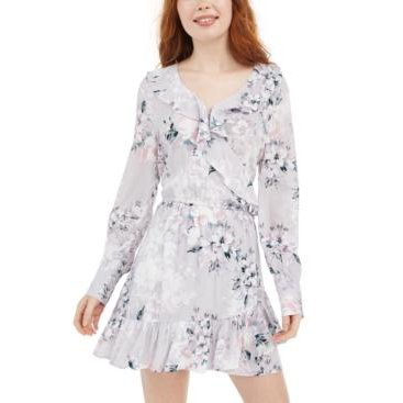 American Rag Juniors Printed Ruffle-Trimmed Wrap Dress