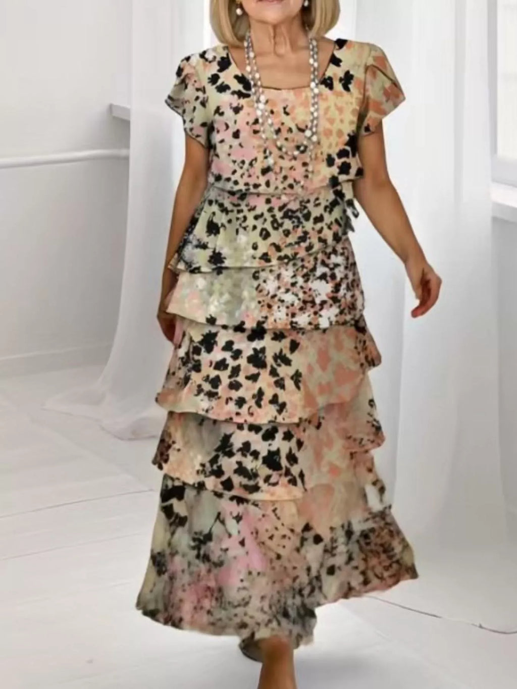 Ruffle Layered Printed Maxi Dress