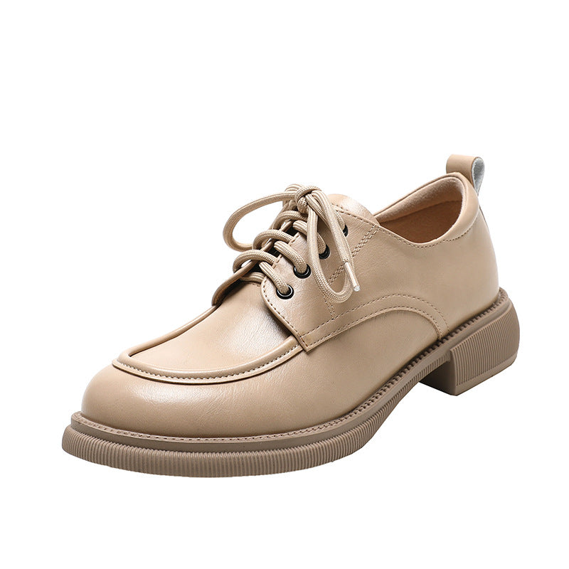 Women's British-Style Lace-Up Leather Loafers | Soft Sole Round Toe Everyday Shoes