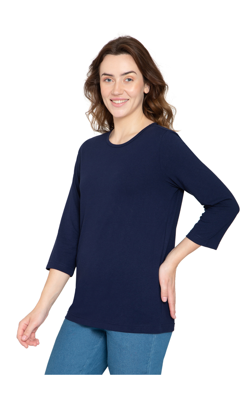 Women's 3/4 Sleeve Crew Neck Top – Comfortable Jer