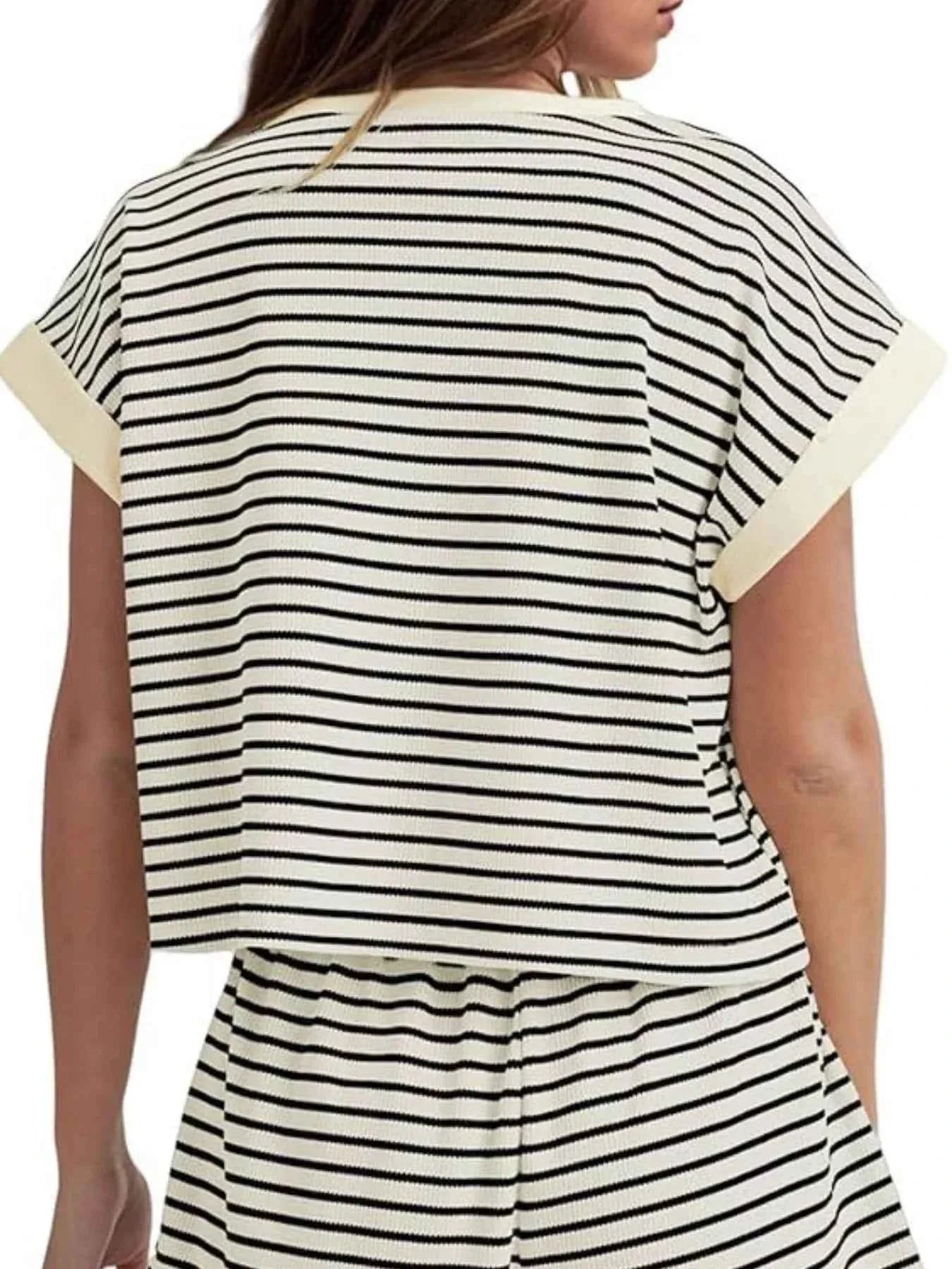 Striped Chic: Plus Size Top & Shorts Set