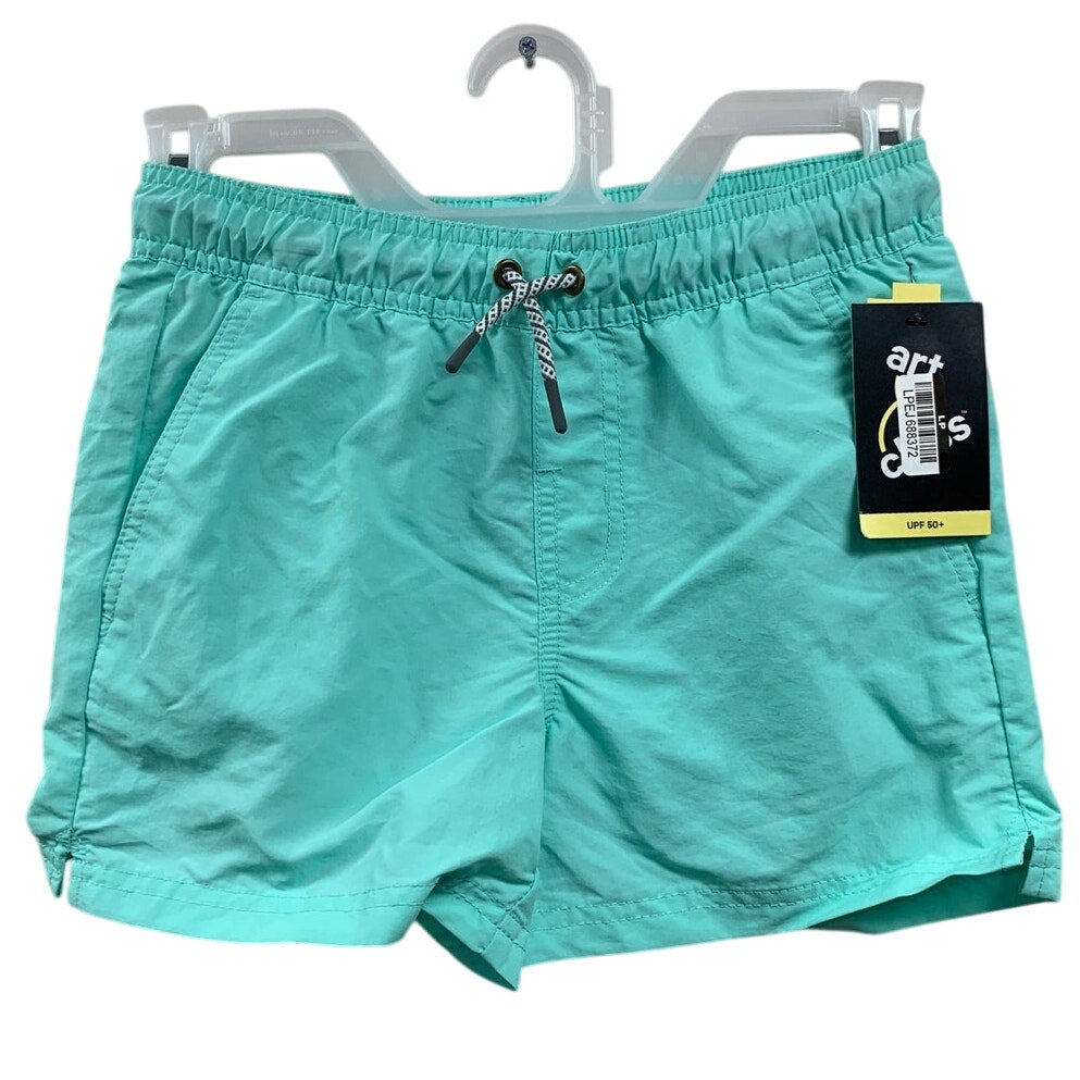 2 New Art Class Boys Medium (8) Lined Mint Green Gray UPF 50+ Swimming Trunks
