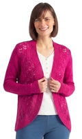 Women's Open Front Curved Hem Pointelle Shrug in Soft Acrylic