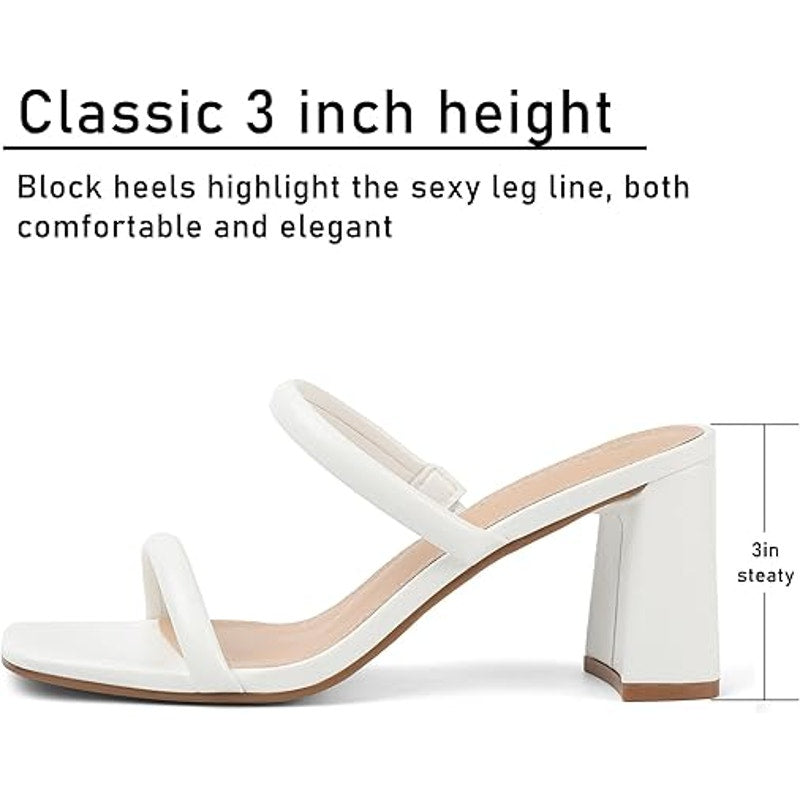 Avidirk Womens Size 7.5 White 2 Strap Slide On Open Toe 3" Chunky Heel Sandals