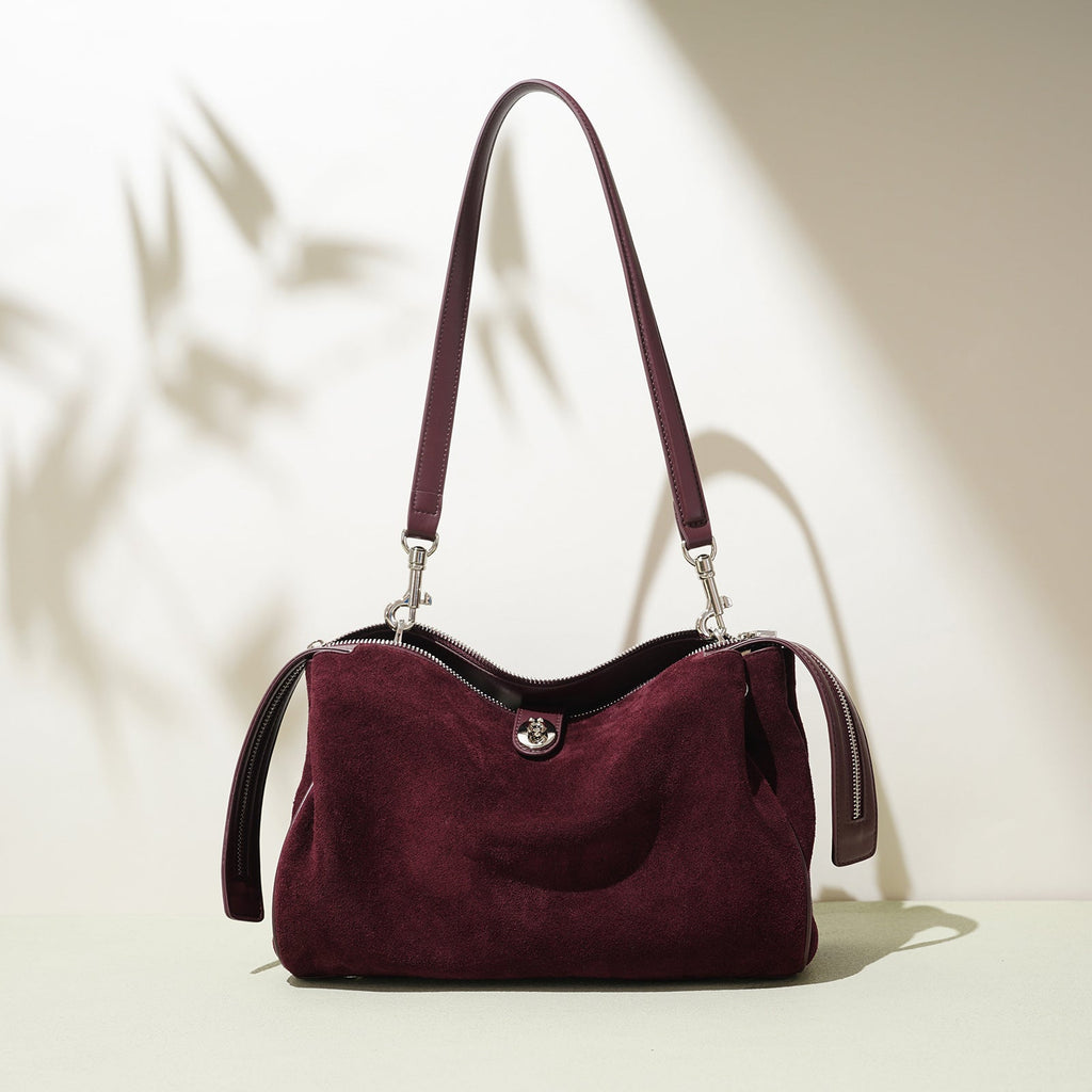 Women's Genuine Suede Leather Crossbody Pillow Bag | Double Strap Shoulder Bag
