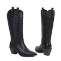 Women's Tall Western Boots – Embroidered Sequin Chunky Heel High Boot | Black, White & Pink