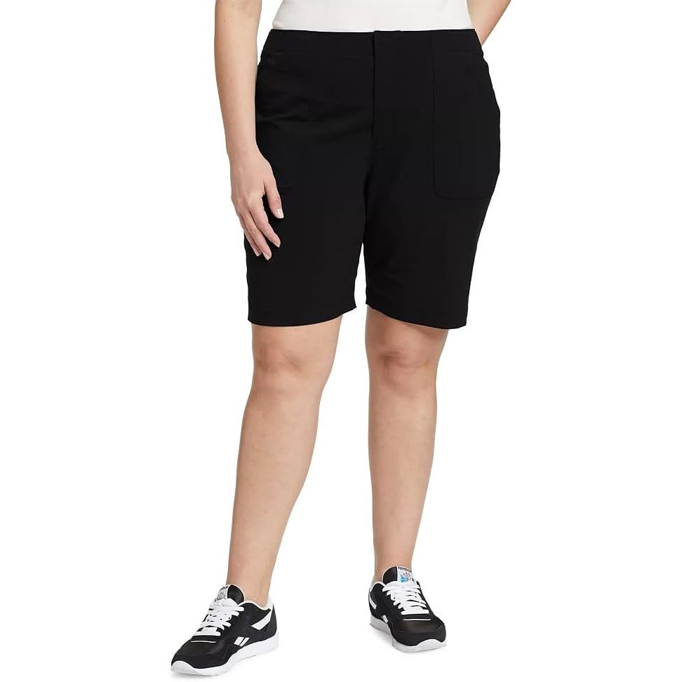 New Eddie Bauer Women Size 0 Black High Rise Fitted Nylon Horizon Bermuda Shorts