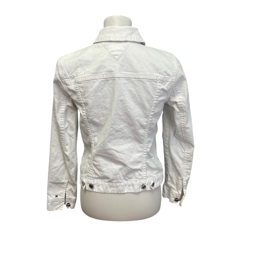 Hand Printed Upcycled Tommy Hilfiger Womens Medium Floral White Jean Jacket