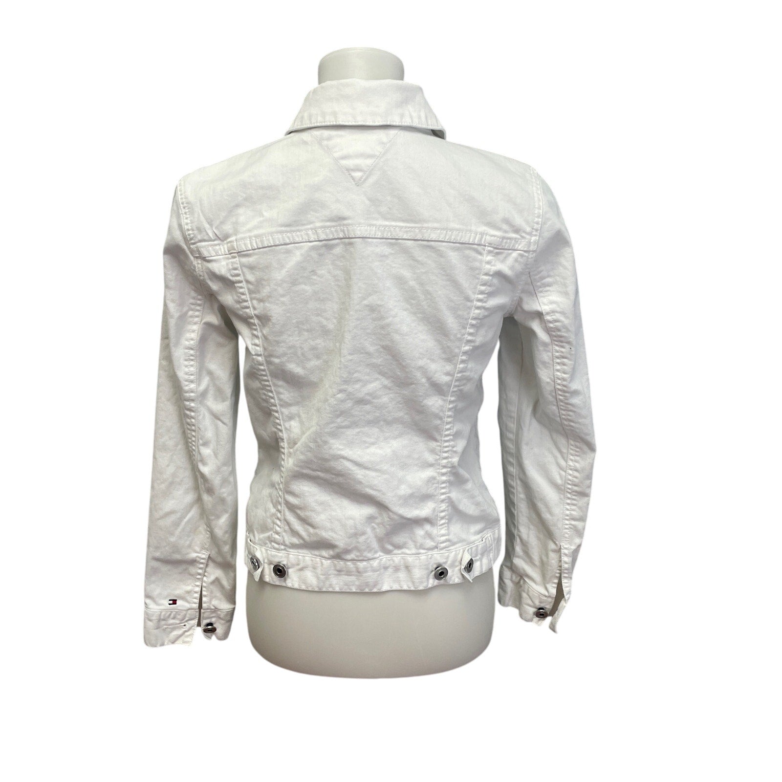 Hand Printed Upcycled Tommy Hilfiger Womens Medium Floral White Jean Jacket