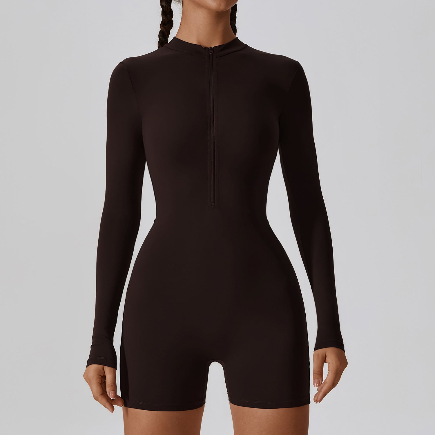 Sollinarry Open Collar Long-Sleeve Zipper One-Piece Dance Fitness Sports Jumpsuit Sexy Tight Yoga Clothes Women