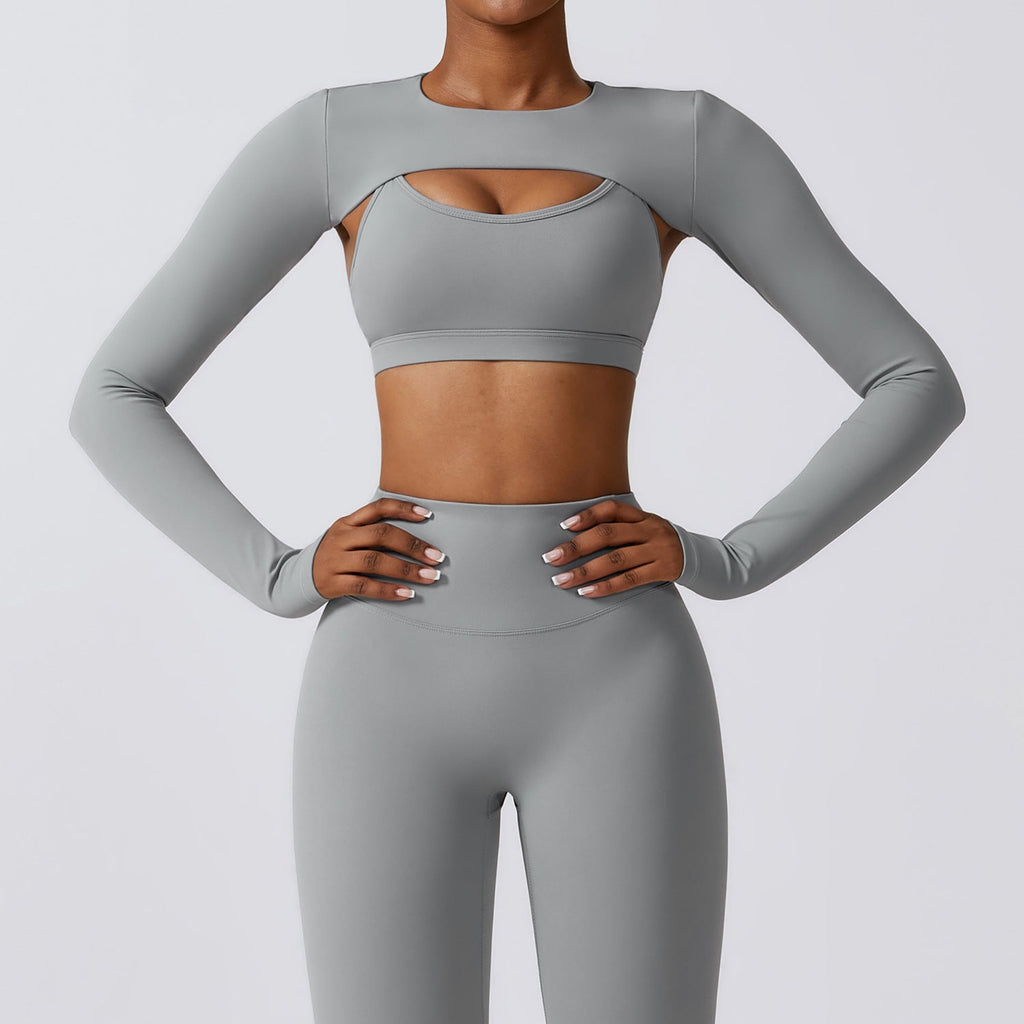 Sollinarry Outer Wear Sports Waistcoat Long Sleeved Shawl Yoga Clothes Nude Feel Workout Clothes Top Running Sports Blouse