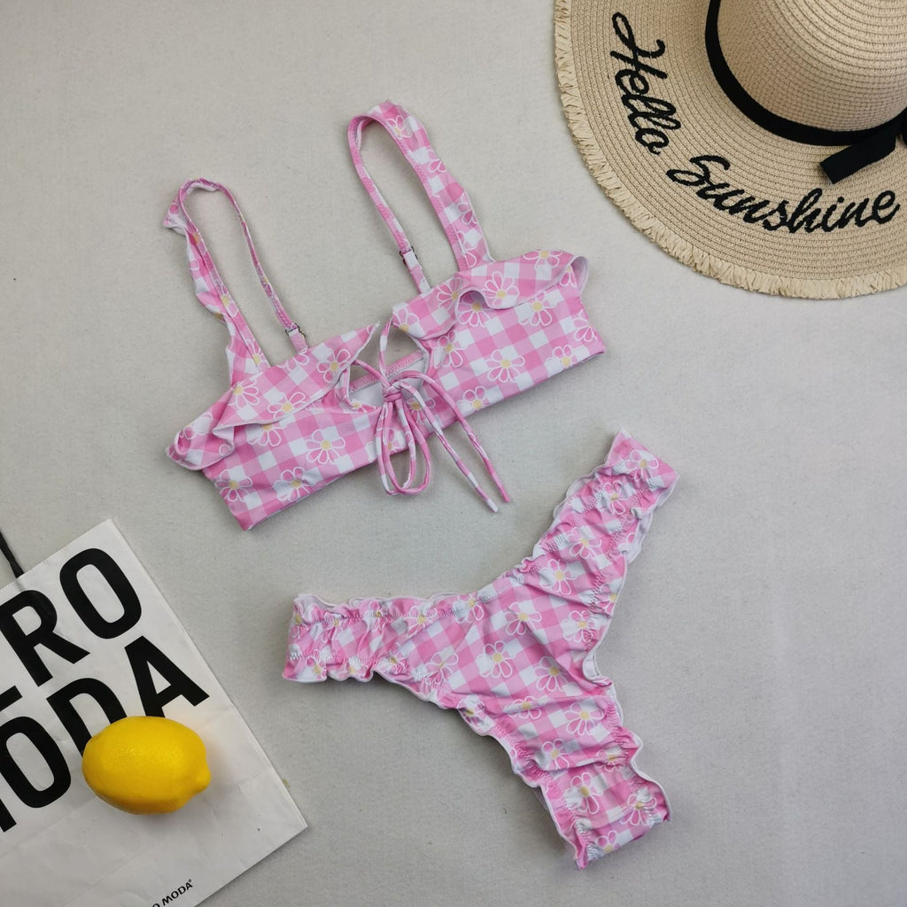 New Multi Color Printed Bikini Fresh Swimsuit Women Lace Split Swimsuit