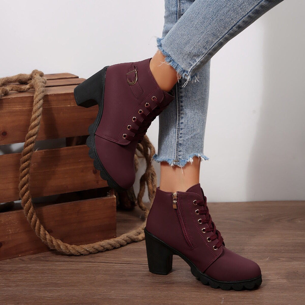 Women's Cross-Tie Chunky-Heel Ankle Boots | Block Heel Lace-Up Booties