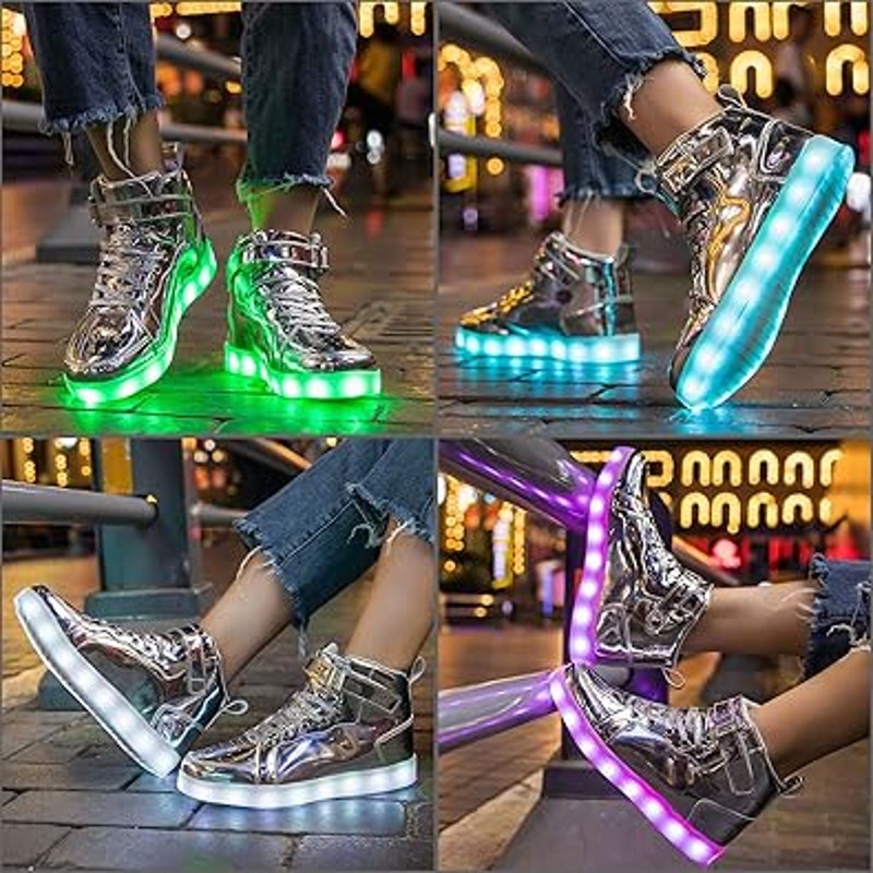New Hot Dingding Women 11.5 Silver Rechargeable Light Up High Top Sneaker Shoes