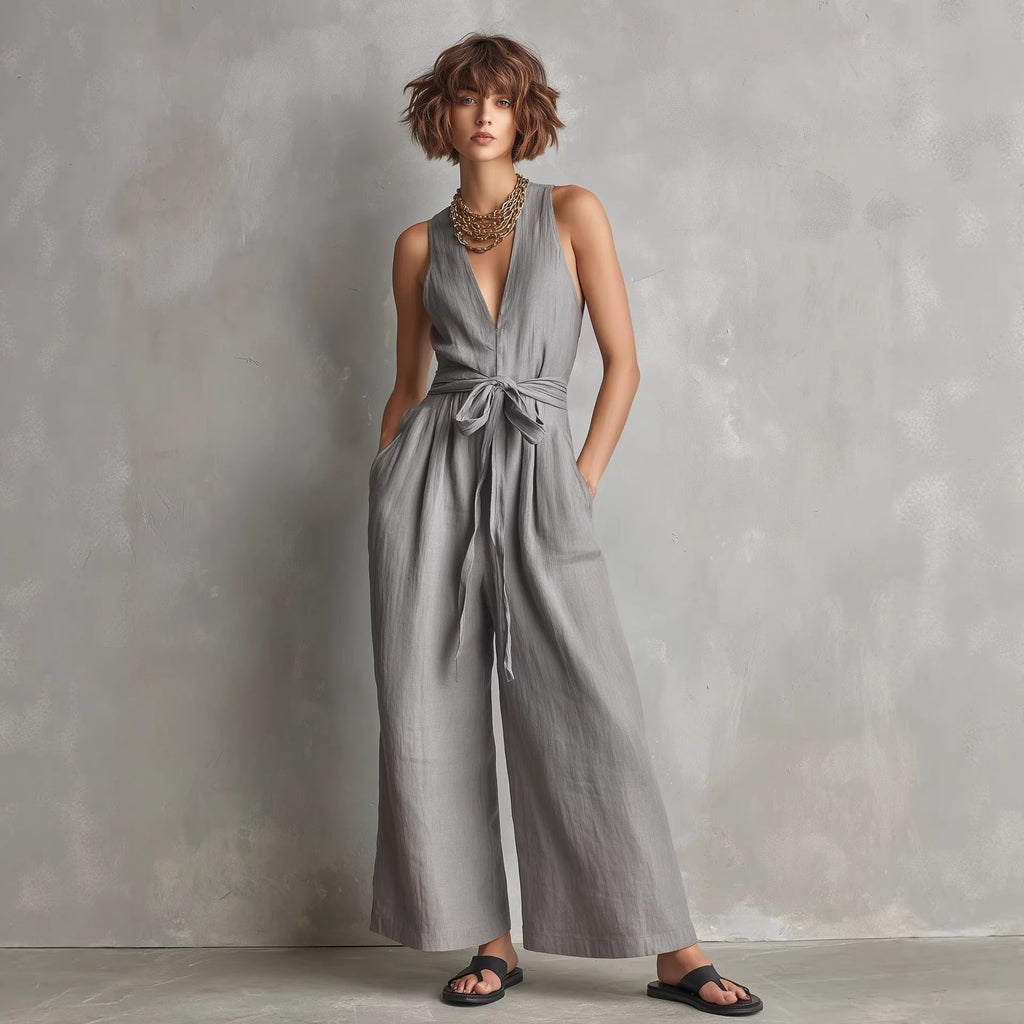 Women's Elegant V-Neck Sleeveless Commuter Jumpsuit