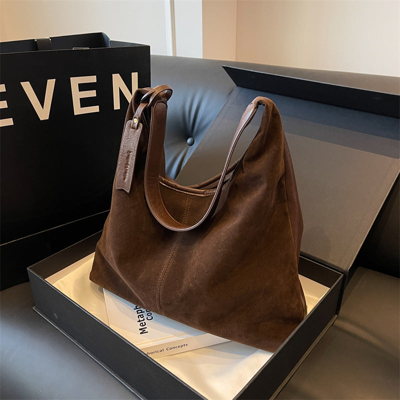 Women's Large-Capacity Tote Bag – Minimalist PU Leather Bucket Bag with Patchwork Detail